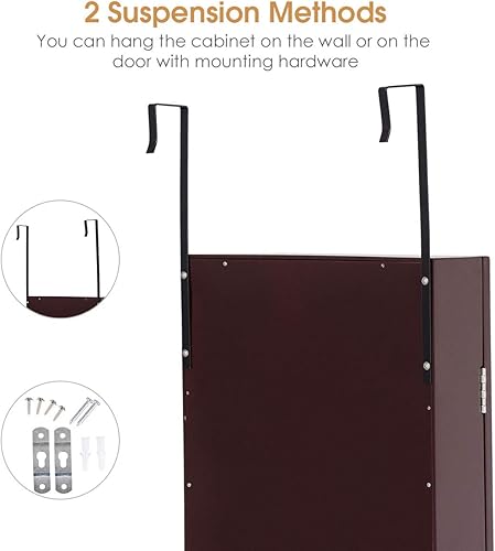 Miniatura 4 de Giantex Armario de joyería montado en la puerta con espejo de longitud completa organizador de joyas con espejo de maquillaje ranuras para