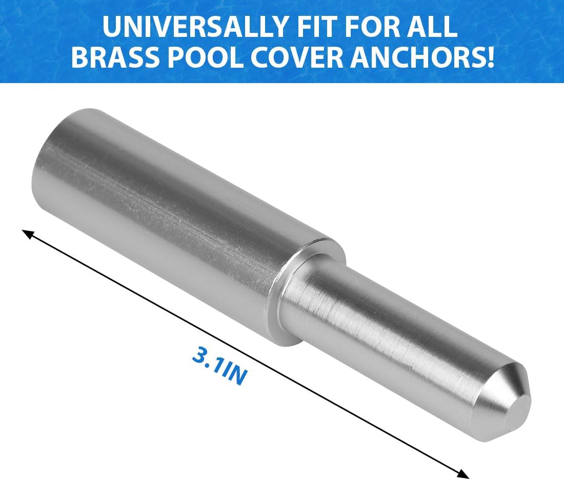 iCover 5PK Brass Extended Anchors with Head Screw Bolts Kit Go with 1 PK Tamping Tool for Pool Safety Cover Installation, Suitable for Concrete and Pavers Deck