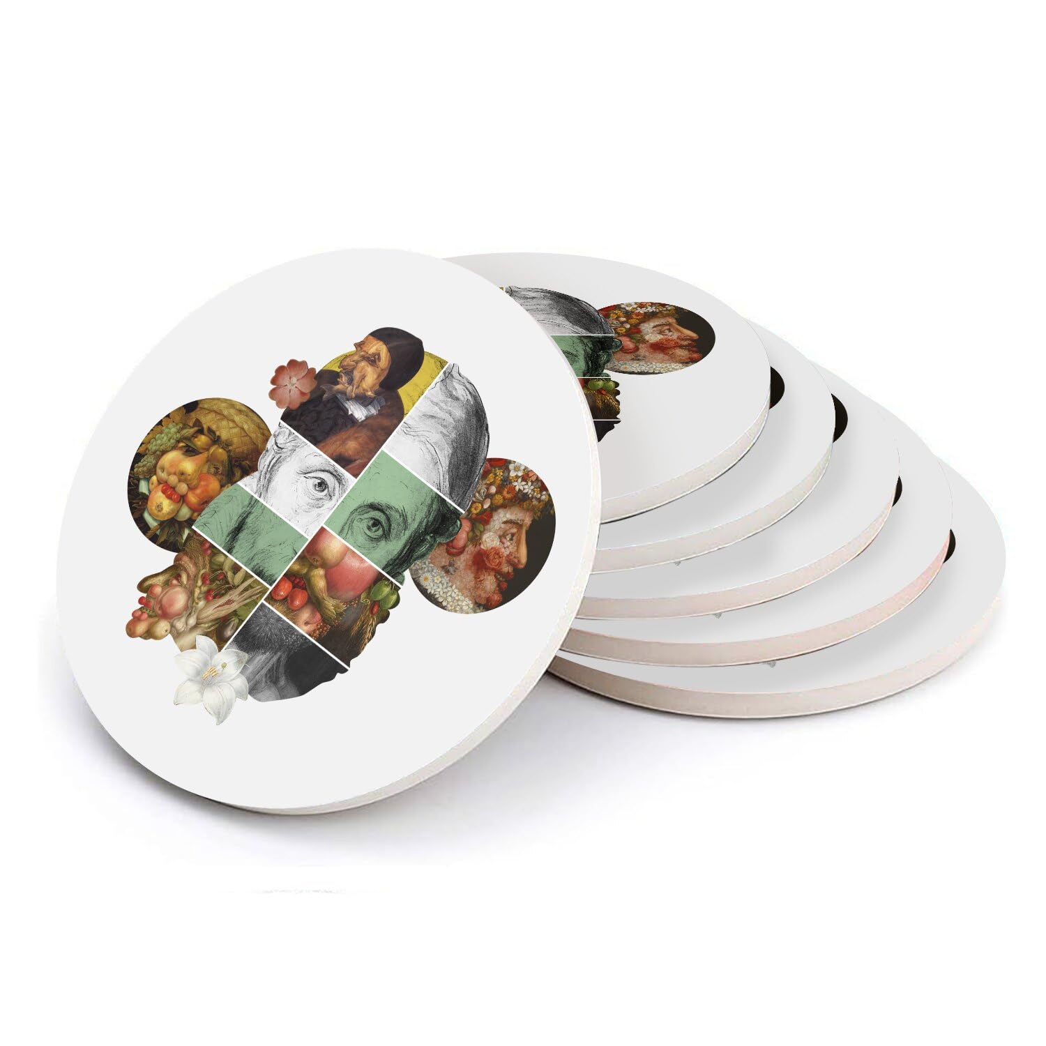 Sous verre ronds en céramique Arcimboldo lot de 6 de 108mm pour table rétro