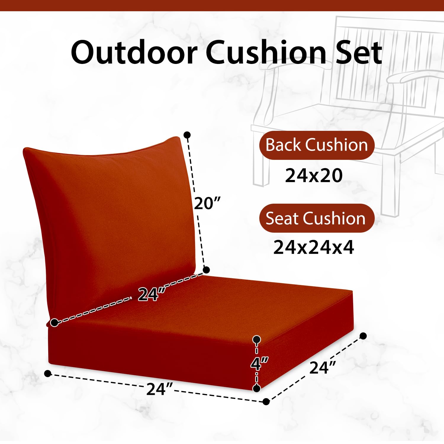 Bench Cushion Patio Chair Cushions 24x24 27 Inch Deep Outdoor