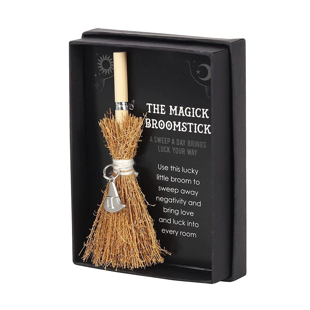 Mini Magick Broomstick, Wizard Broom Miniature Decorative Accessory, display for Shelf, Keeping at A Desk, for Halloween, Home Décor (Witch Hat)