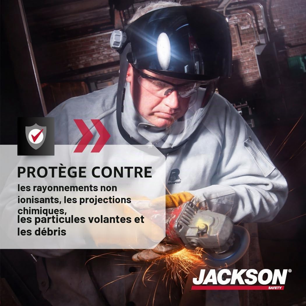 Jackson Safety 14230 Quad 500 Premium Multi-Purpose Face Shield/Face Guard; Ratcheting Headgear, Clear Tint, Anti-Fog Coating, Visor Face Protection with 5 IR Rated Flipshade