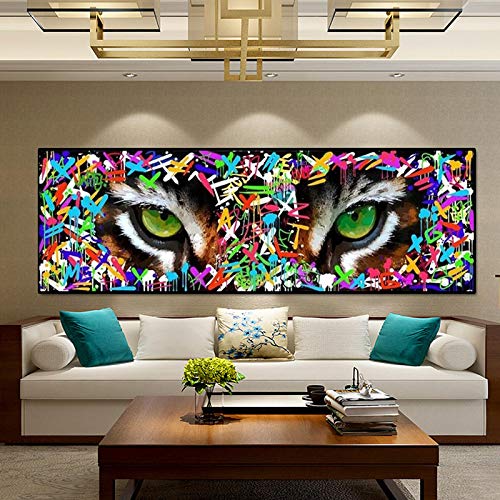 Tableau tigre graffiti moderne 80x175 cm avec cadre intérieur pour décoration murale salon