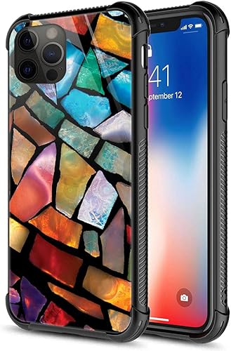 ZHEGAILIAN Funda compatible con iPhone 13 Pro, funda de mosaico de vidrieras divertidas, parte trasera de vidrio templado + funda protectora de TPU