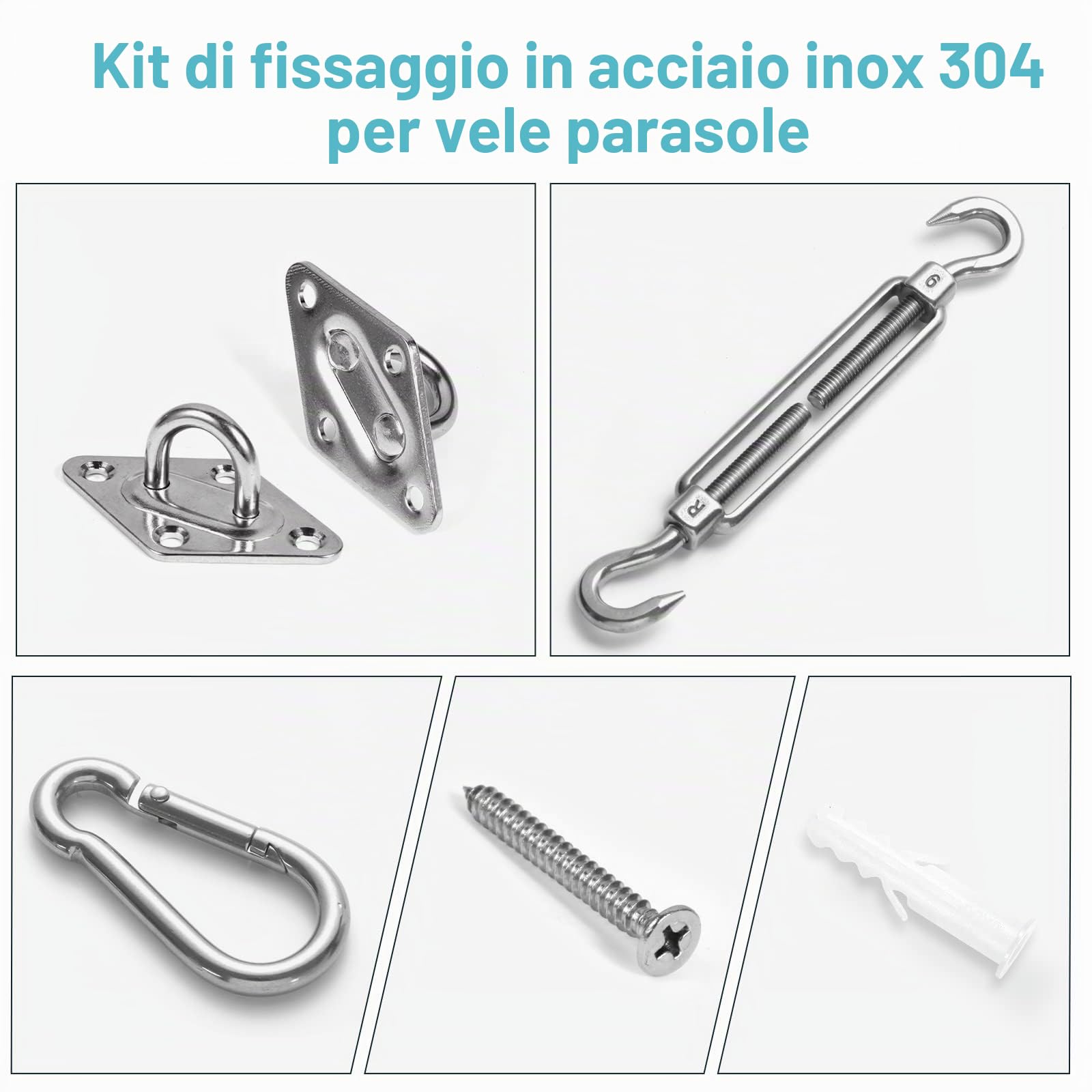 HOMPER M6 Kit di fissaggio per tenda da sole, Kit di fissaggio per parabrezza in acciaio inox resistente per parabrezza e triangolo, rettangolo, parasole Accessori per fissaggio a vela
