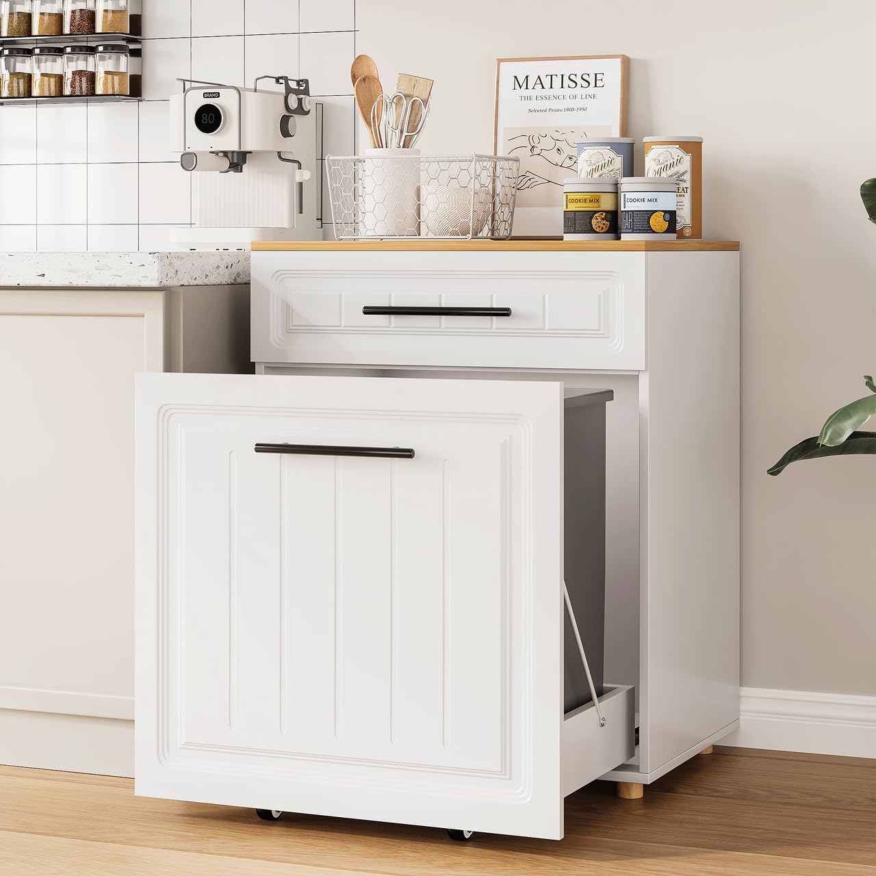 Photo 1 of *** PARTS ONLY , MISSING HARDWARE **** ZIFTY Double Pull Out Trash Can Cabinet, 2×10 Gallon, Laundry Hamper, White