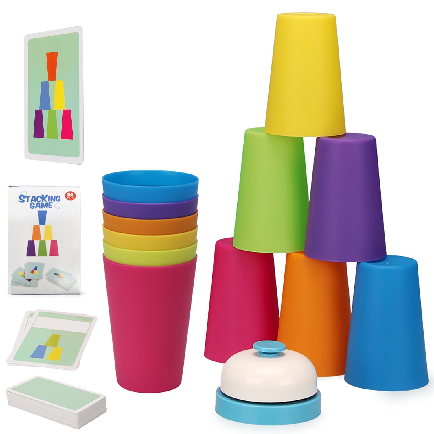 Battle Stacking Cups (54 Cards, 12 Cups, 1 Bell) - Color Sorting Cognitive Training Table Game, Puzzle Competitive Parent-Child Interactive Toy for Halloween