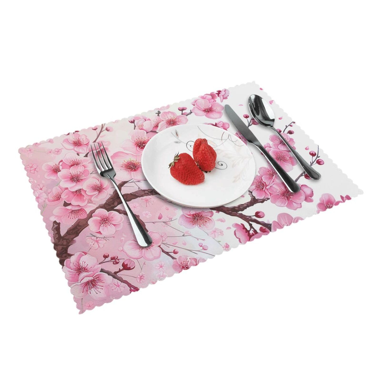 Tempting Cherry Blossoms Printed Placemat Heat Resistant Place Mats Set of 4 PCS Washable Kitchen Table Mats, 12x18 Inch