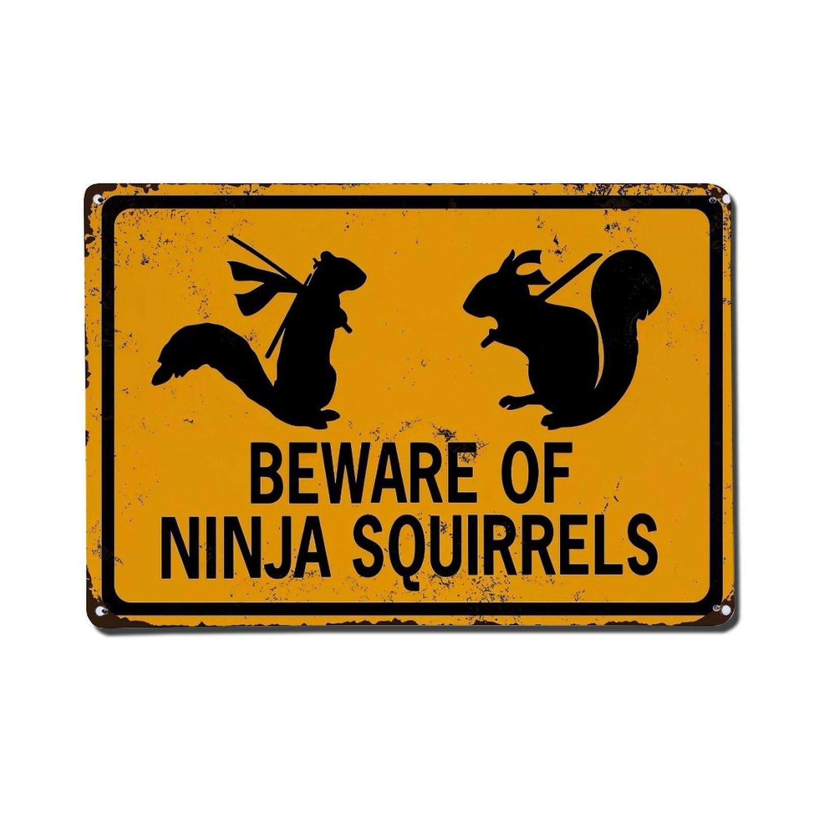 Beware Of Ninja Squirrels Tin Sign Metal Poster Vintage Metal Signs for Home Man Cave Bar Cafe Kitchen laundry room Wall Decorations Gift 8x12Inch