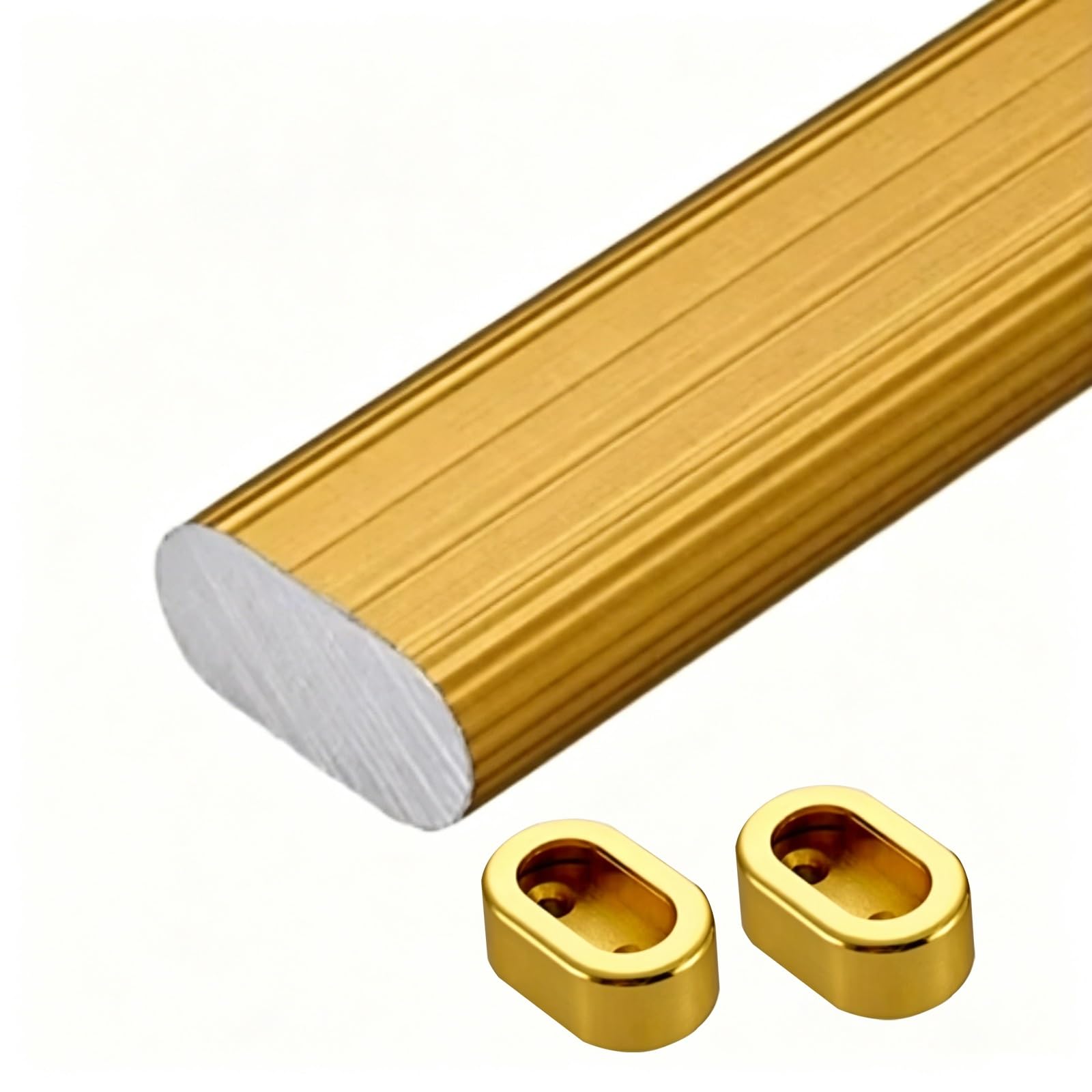 Cuttable Closet Rods for Hanging Clothes, Solid Wardrobe Hanger Rod with Flanges, Aluminum Alloy Gold/Silver Bar for Window/Washbasin/Balcony(Gold,35inch/88.9cm)