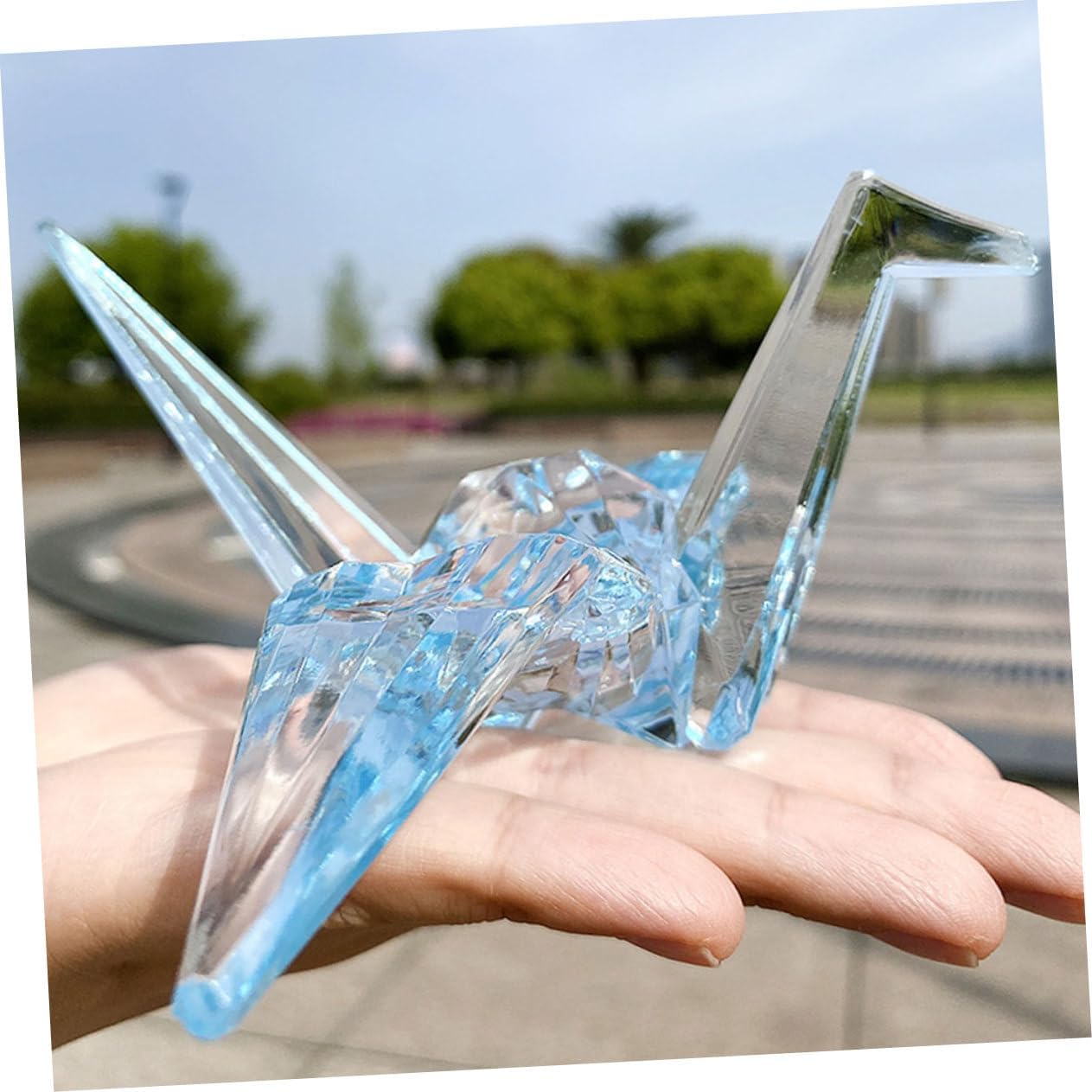 2Pcs Acrylic Origami Crane Ornaments for Boy Girl Birthday Transparent Decorative Bird Models with Fairy Tale Design Non-Fading Desktop Statues for Party Supplies