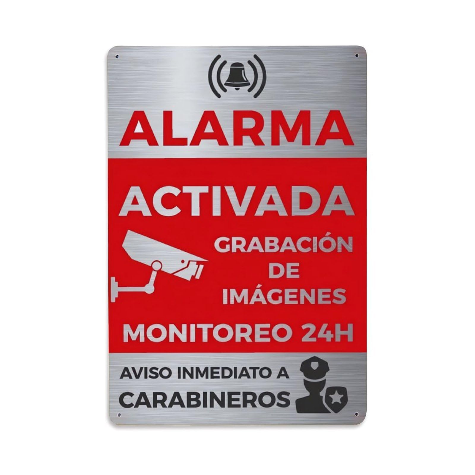 Ldfuieksufg Style Spanish 24H Security Alarm Warning Metal Sign Vintage Aluminium Metal Sign, Retro Wall Decor For Home, Bar, Garage & Farmhouse 30X20cm