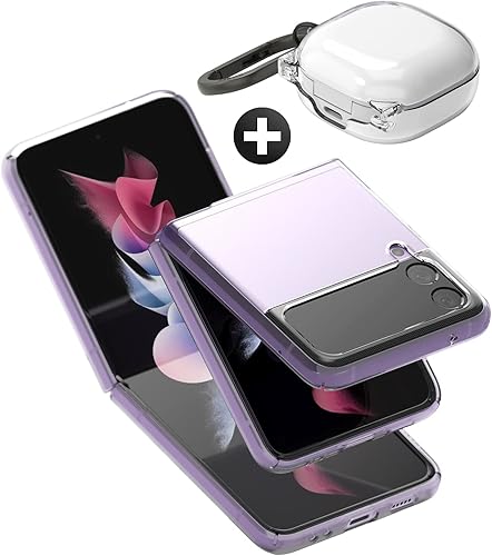 Ringke Funda delgada compatible con Galaxy Z Flip 3 transparente + funda de bisagra compatible con Galaxy Buds 2ProLive transparente