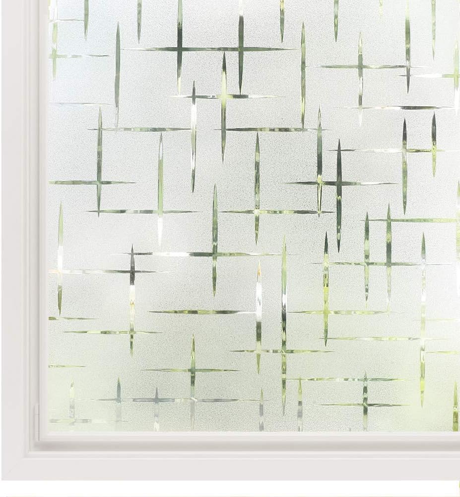 rabbitgoo Fensterfolie Statisch Haftend Sichtschutzfolie Selbstklebend Klebefolie Milchglasfolie Fenster Folie Milchglas Dekofolie für Bad Küche Anti-UV Kreuz 30 x 200 cm