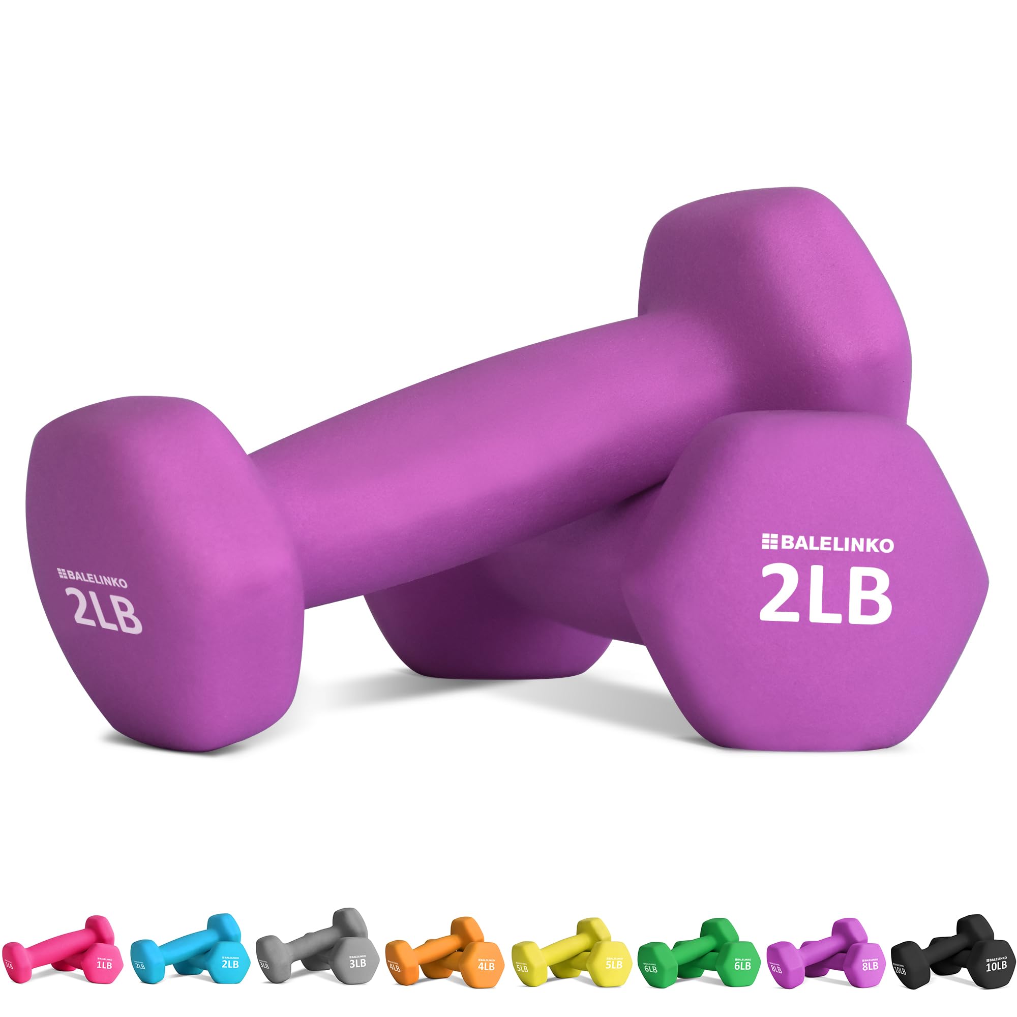 Balelinko Home Gym Equipment Workouts Strength Training Weight Loss Pilates Weights Yoga Sets Free Weights for Women, Men, Seniors and Youth, 2LB Purple, Pair