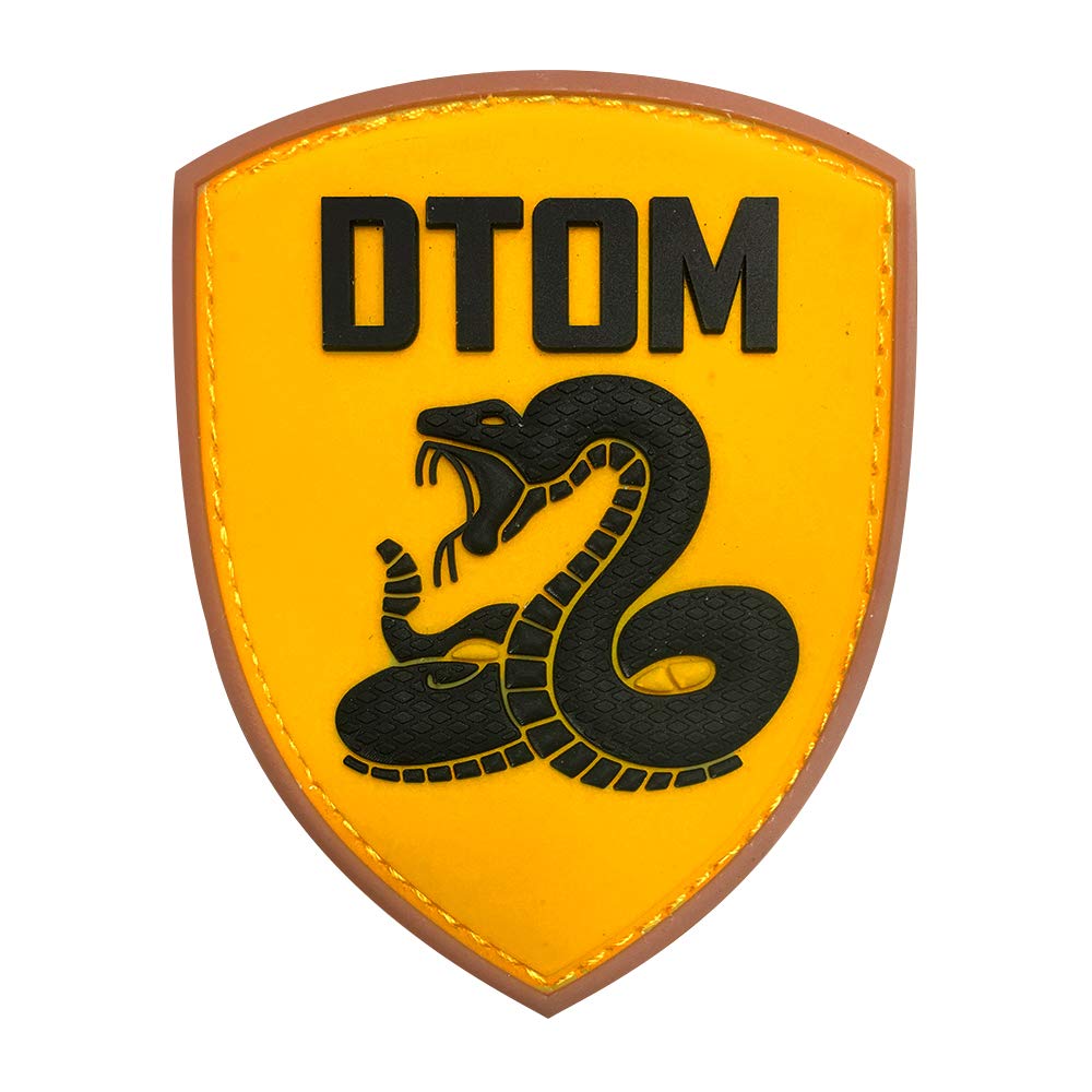 Don't Tread On Me Tactical Patch (3.4 x 2.7 Inches) DTOM Snake Morale 3D PVC Patch Rubber Military Patch Morale Patch with Hook & Loop Patch (Yellow)