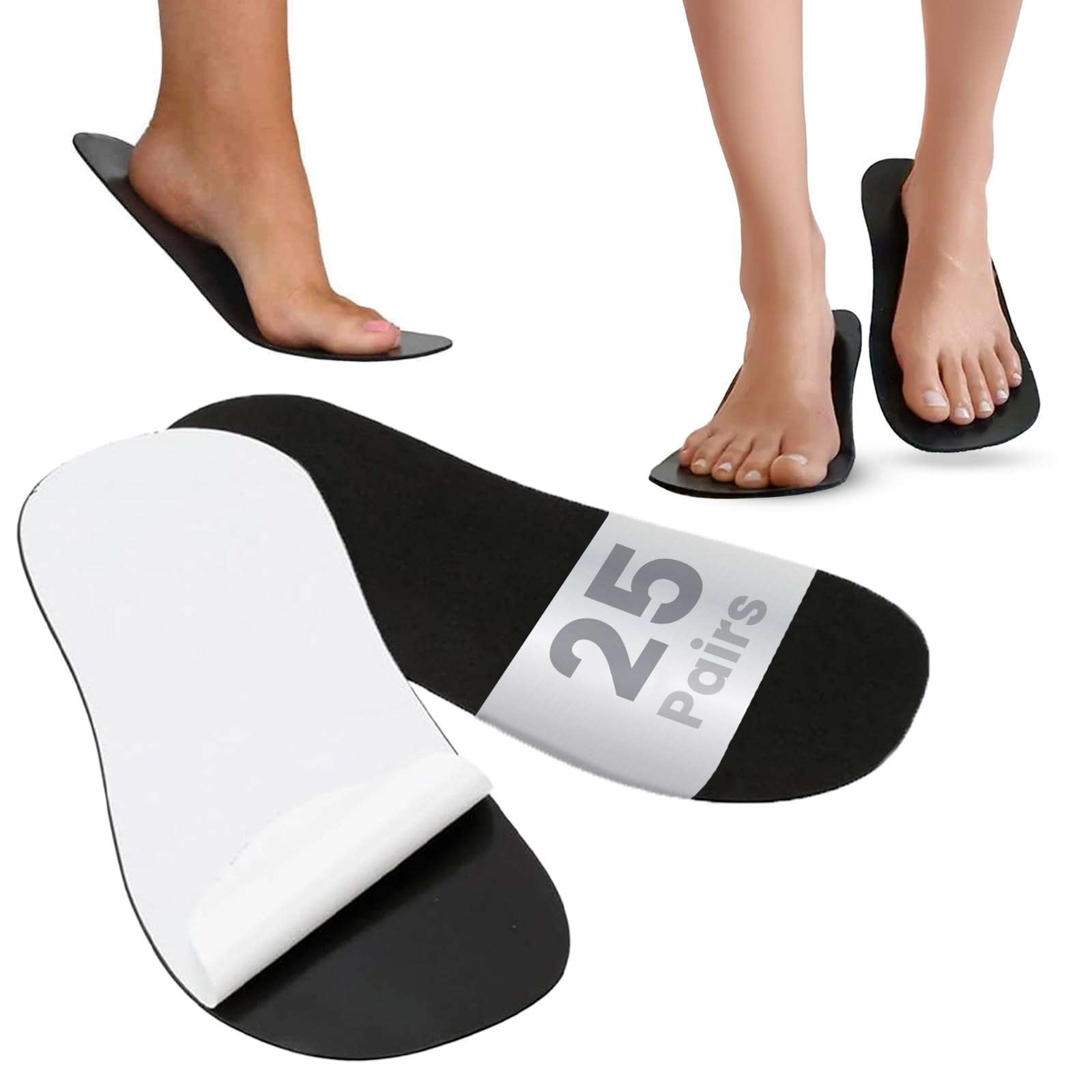 MJI 25 Pairs (50 Feets) Spray Tan Sticky Feet Pads, Disposable Tanning Feet Pads, Black, One-Size-Fits-All Spray Tan Foot Protectors, Non-Slip Adhesive Foot Pads for Salon & Home Tanning