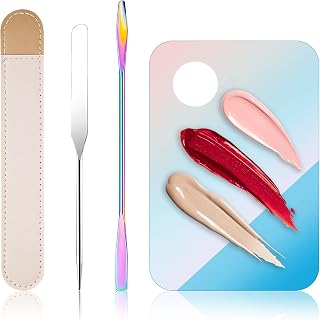 Makeup Spatula Korean Set, Senbos Professional Acrylic Makeup Palette with 2 Pcs Spatula Tool, Tray Apply for Foundation Eye Shadow Lipsticks Nail Art Pigment Blending Set with Leather Covers