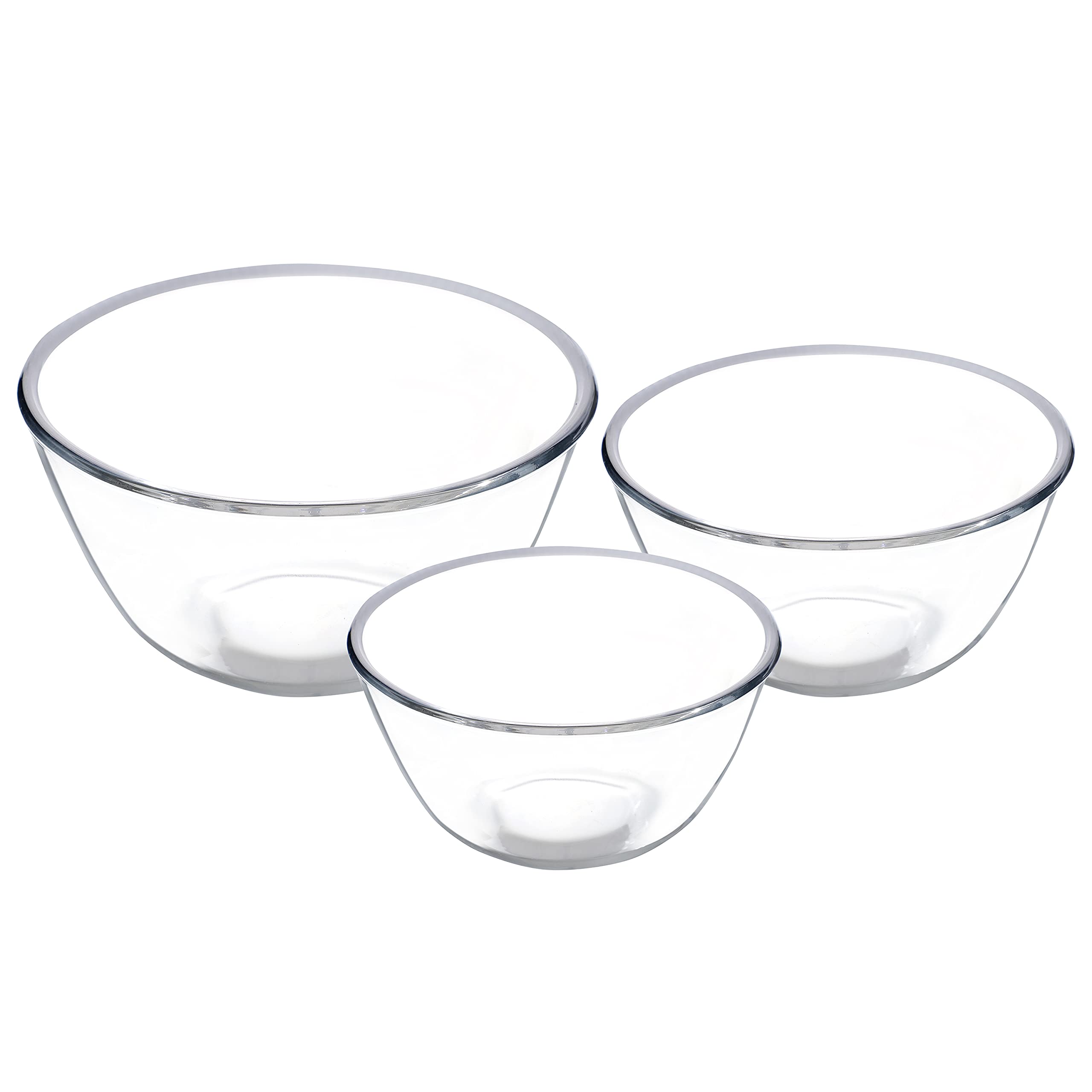 SIMPARTE Borosilicate Glass Mixing & Serving Bowl Set of 3 (1600ml + 1100ml + 500ml)|Microwave, Oven, Freezer & Dishwasher Safe|Clear, Durable, Stain Resistant|Kitchen, Reheating, Storage, Transparent