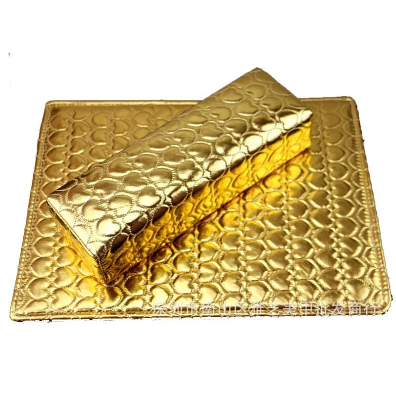 Red Square Nail Pillow Hand Rest Washable PU Leather Nail Armrest Detachable Manicure Hand Pillow With Mat Cushion Nail Art Accessories Tool For Women (Square Shape) (Gold) 2