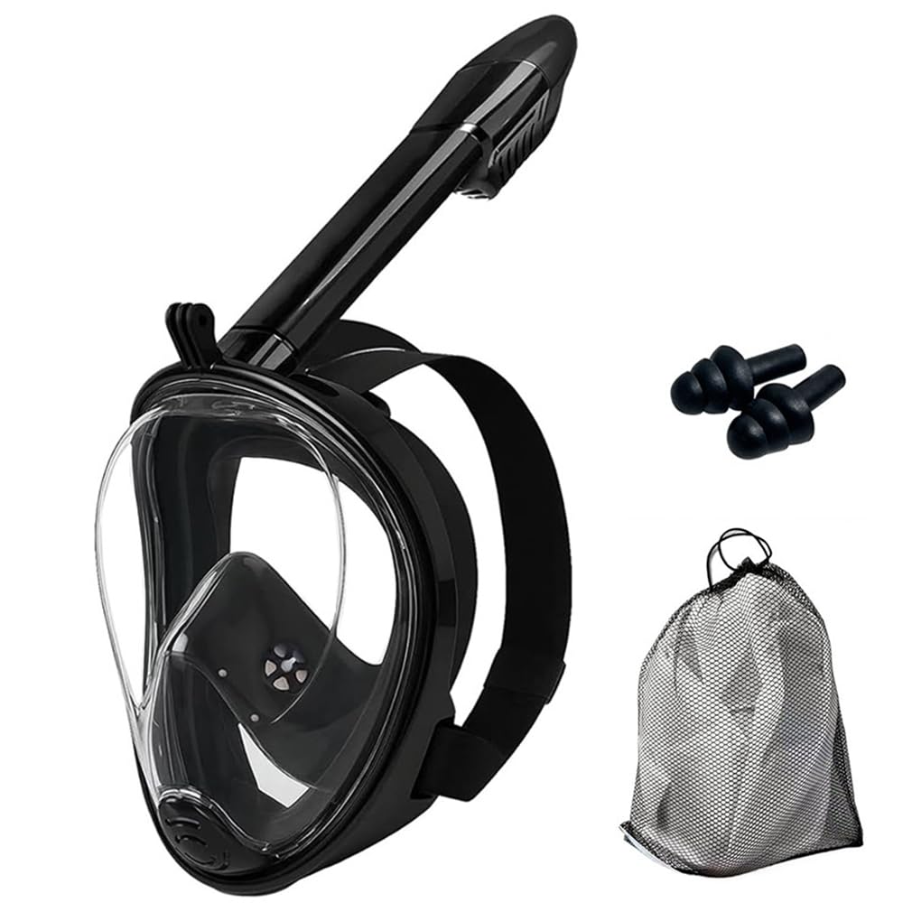 Snorkel Mask Full Face,180°view Snorkeling Gear with Panoramic Design-Compatible Sports Camera, Anti-fog, Anti-leak Technology for a Safe Adults and Kids Snorkeling Experience (Black, L-XL)