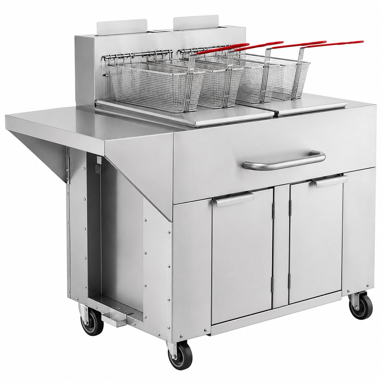 Commercial Double Tank Outdoor Propane Fryer by Glownary – 63.25 Inches X 31.25 Inches X 49.5 Inches, Stainless Steel, Model Byp-dblfryer-180k