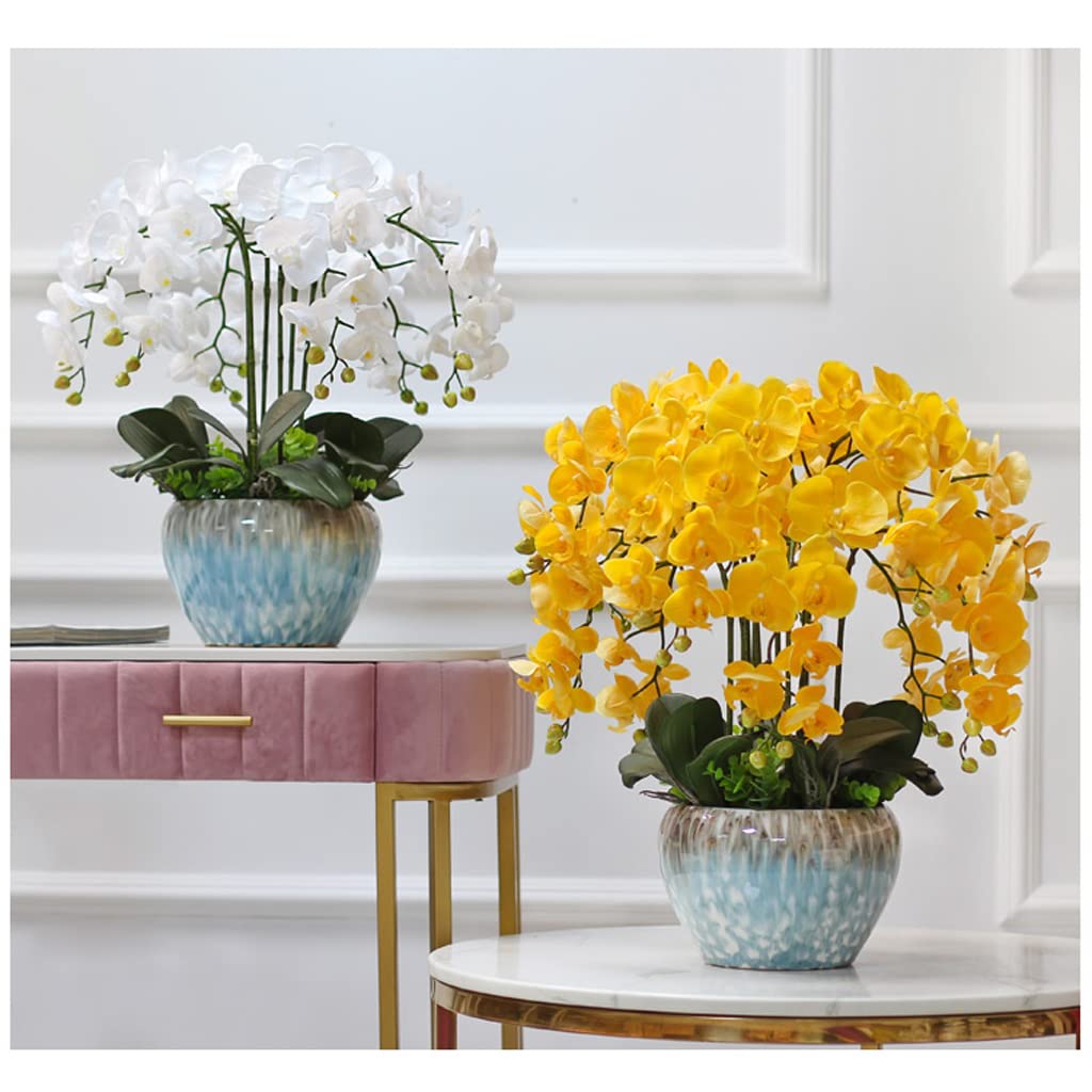 Sztuczna Orchidea Motyla W Ceramicznym Wazonie. Fałszywa Kompozycja Kwiatowa Phalaenopsis Z Wazonem. Sztuczna Orchidea Bonsai Do Biura.
