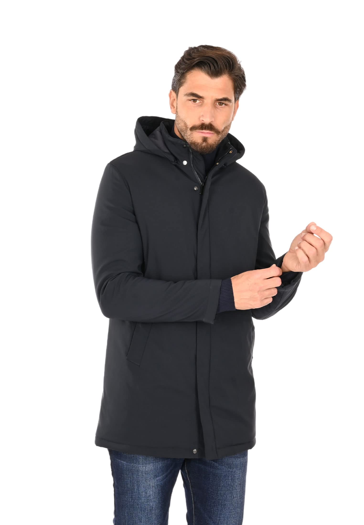 Parka Uomo Invernale Impermeabile Lungo con Cappuccio Rimovibile Elegante