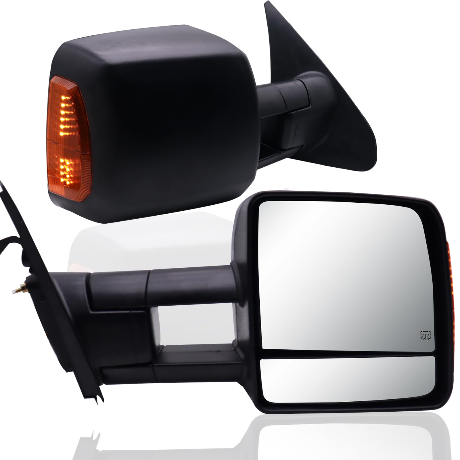 Towing Mirrors a Pair Left & Right Compatible for Toyota Tundra 2007-2016, Amber Turn Signal, Heated, Telescopic & Folding, Black Housing, Electric Adjustable Glass