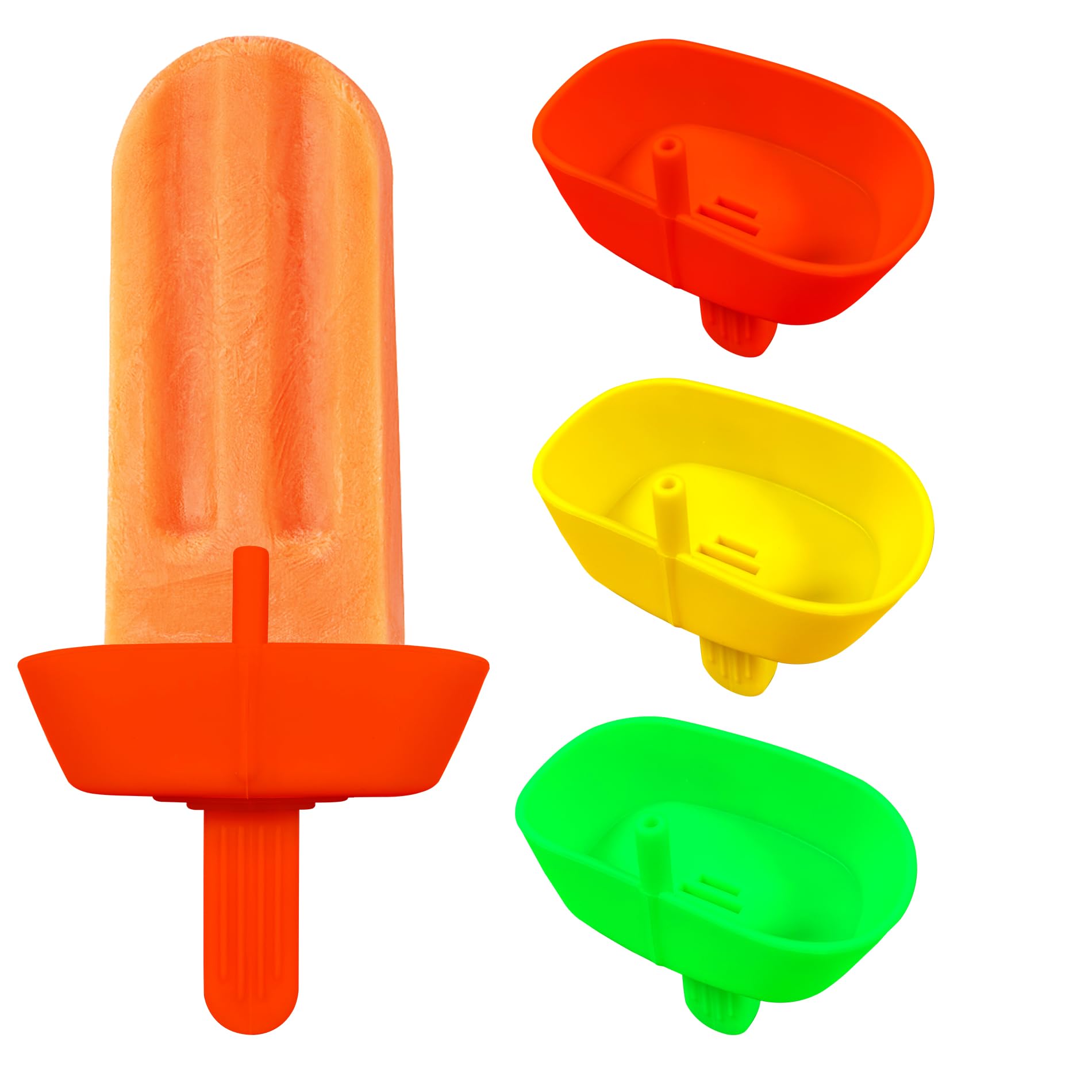 3PCS Drip Free Silicone Popsicle Holder, Reusable Deformable & Easy Carry Popcical Holder, Silicone burr-free safety Mess Free Frozen Treats Holder with Straw Popsicle Holder for Kids (3 colors)