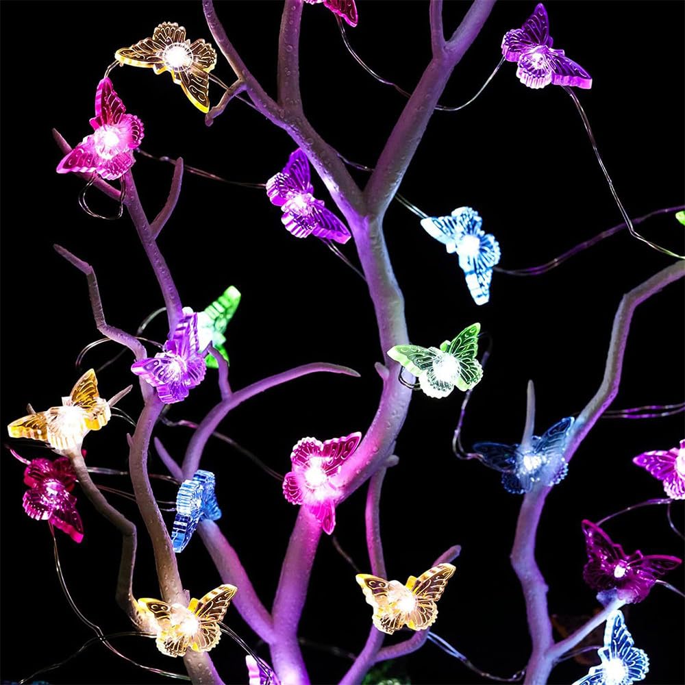 FANSU Outdoor Solar Garden Lights, Fairy Lights Solar Powered Waterproof, 8 Modes Lighting, Decorative Lighting for Garden Party Wedding Festival Home (Butterfly,7m 50LED)