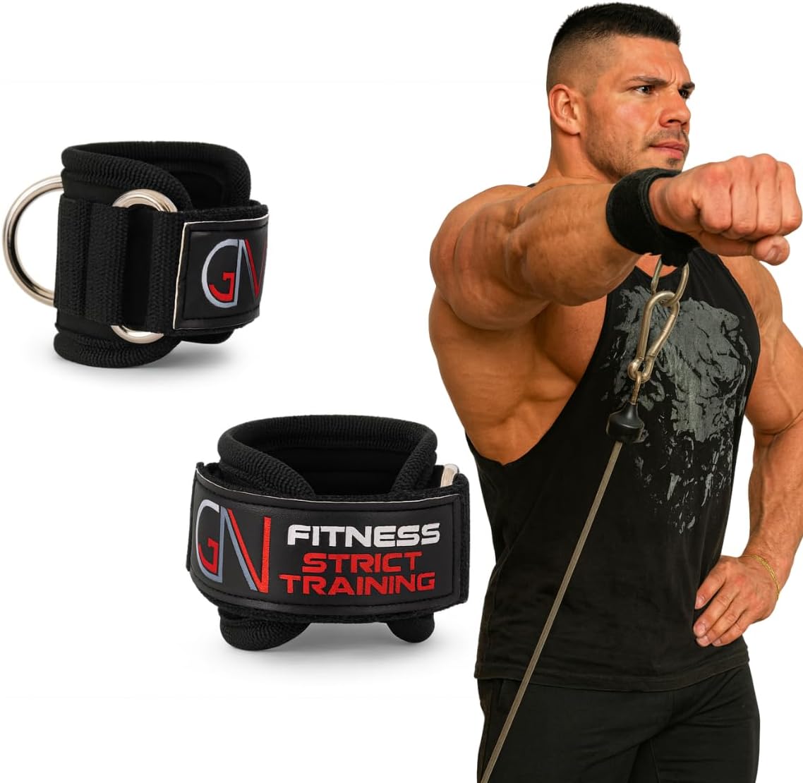 GN FITNESS Grilletes para Muñecas Gym, Muñequera para polea, Grillete muñeca hombre, Correa para mano, Accesorios de gimnasio, Modifica tu Entrenamiento de Pesas