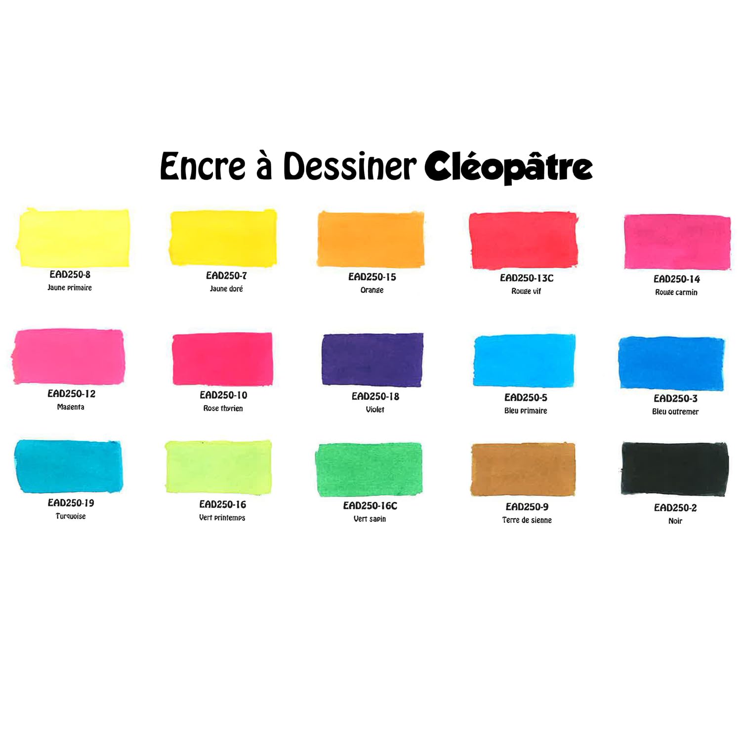 Cleopatre - EAD250x6A - Pack de 6 frascos de tinta de dibujo, 250 ml, colores primarios