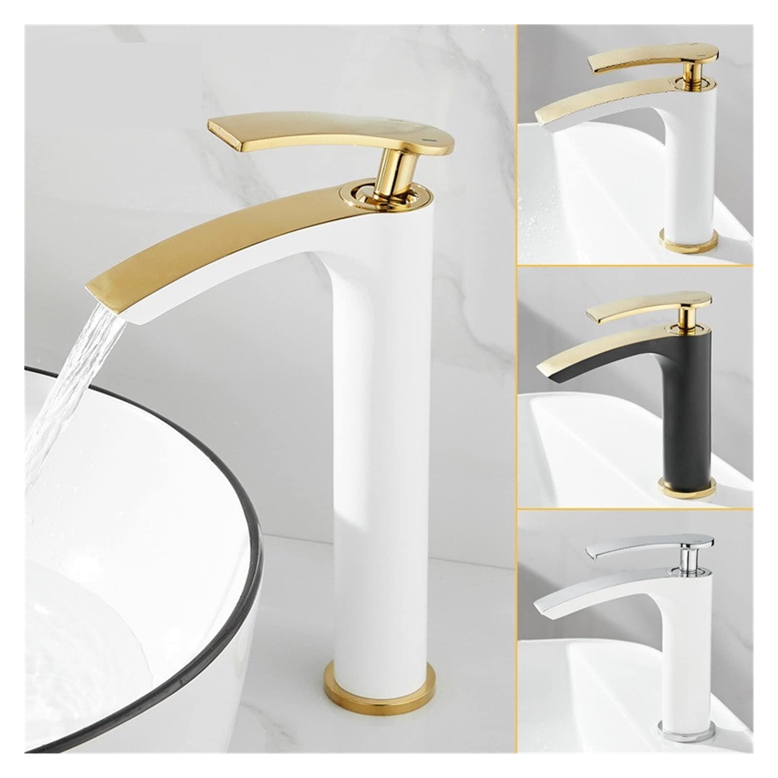 Grifos mezcladores para Lavabo Grifo de baño latón Dorado y Negro Mezclador Agua fría Caliente Cocina Blanco montado en la encimera (Ciruela) diseño Elegante baños Modernos.