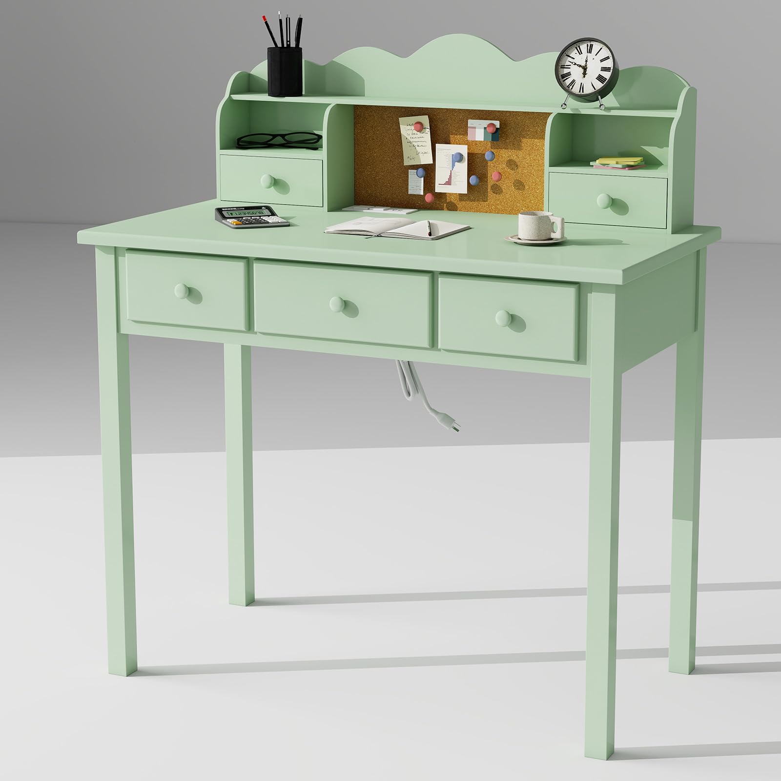 Home Office Furniture Writing Desk, 36 Inch Computer Work Station with Detachable Hutch for Small Place, 5 Drawers(Candy Green)