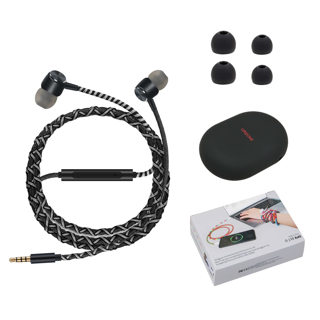 Écouteurs Intra-Auriculaires coloré tressé - 3,5mm avec Isolation phonique et Micro, Son des Basses, contrôle du Volume, léger, Compatible avec iPhone, iPad, MP3 Samsung