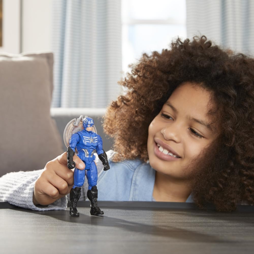 Avengers Marvel Mech Strike 6-inch Scale Action Figure Toy Captain America with Compatible Mech Battle Accessory, for Kids Ages 4 and Up, Black