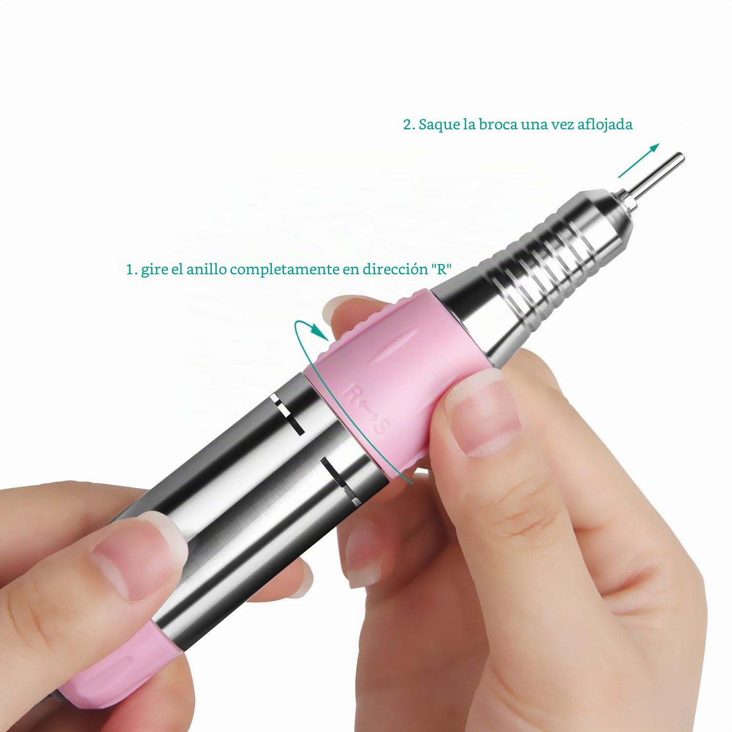 JSDA torno para uñas profesional 30000 rpm con pedal, potente, 4 fresas, baja vibración, bajo nivel de ruido, manicura y pedicura para quitar esmalte de uñas, gel y cutículas sin dañar las uñas, rosa