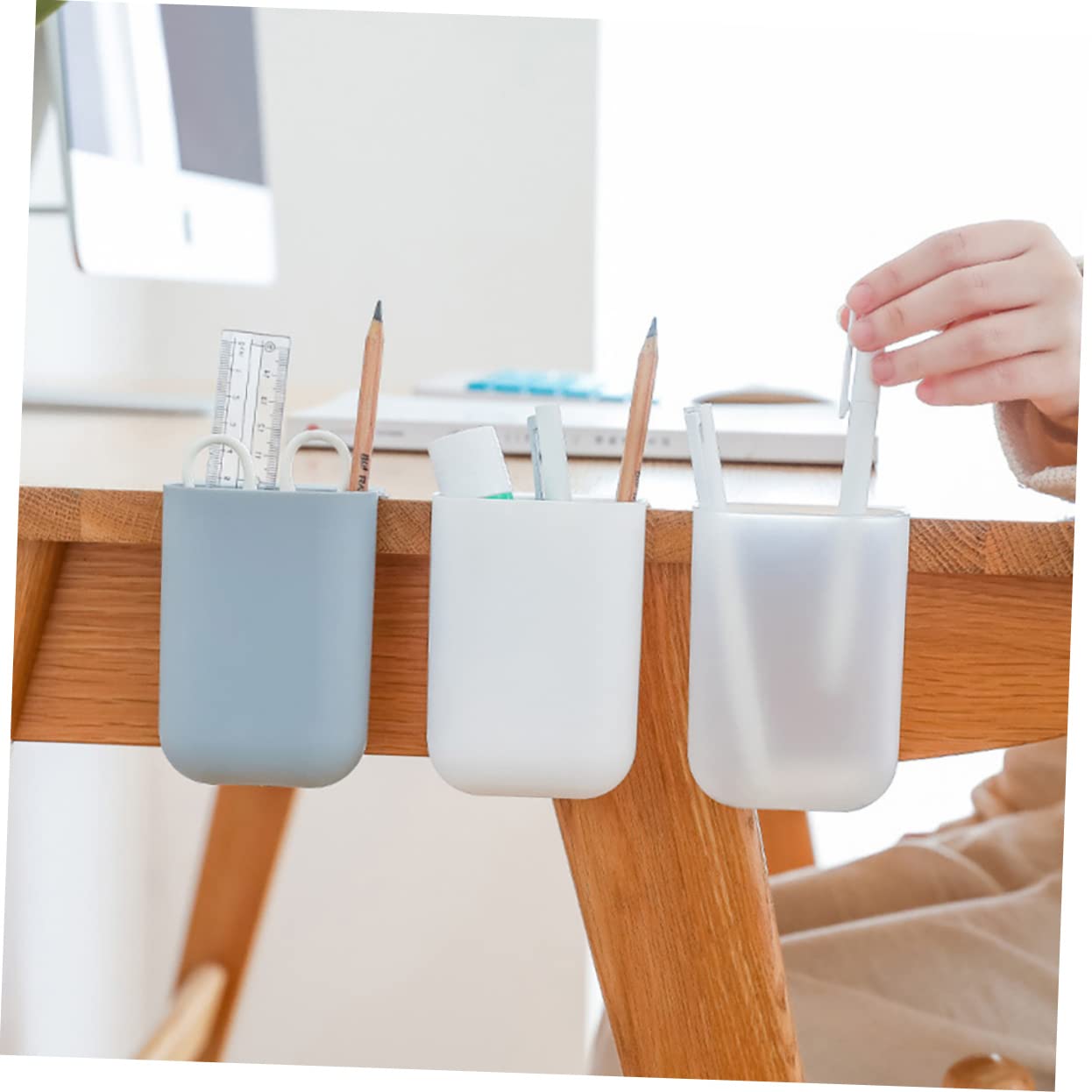 OSALADI 3 Set Portapenne Adesivi Resistente Contenitori Da Parete Per Penne Pennelli E Accessori Bianco E Trasparente Organizer Scrivania Per Studenti E Ufficio 6 Pezzi*3