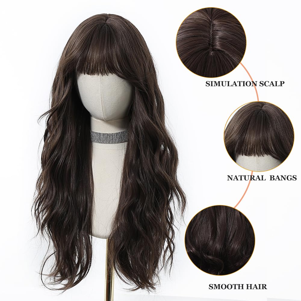 Esmee Long Wavy Brown Wigs for Women Natural Synthetic Hair Ombre Wig for Daily & Party Use, Brown 1296-1, 24 Inch (Pack of 1) - Image 3