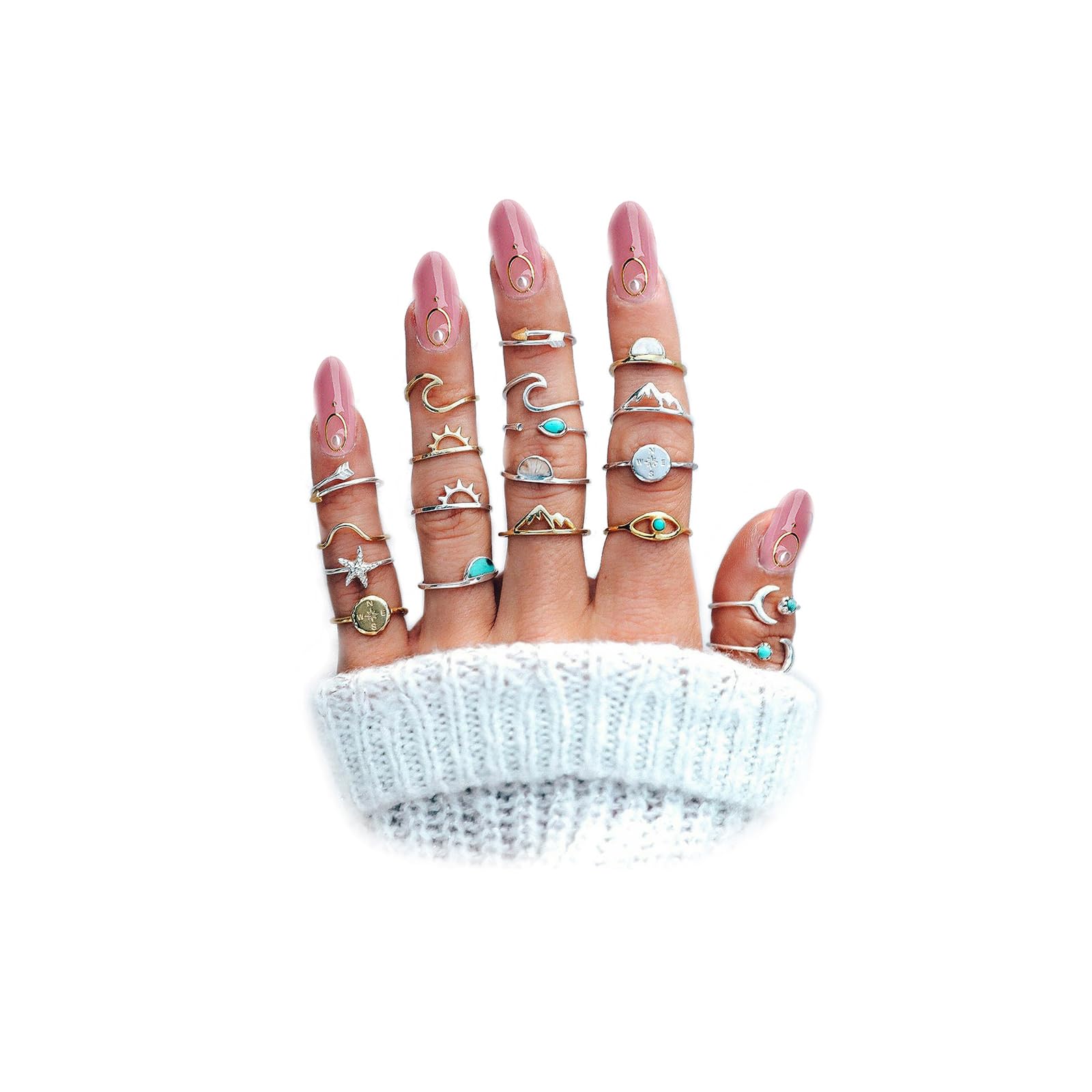 FUTIMELY Boho Retro Stackable Rings Sets for Women Knuckle Joint Finger Knuckle Nail Ring Sets Moon Stars Stack Preppy Statement Rings Cute Trendy Stuff Jewelry