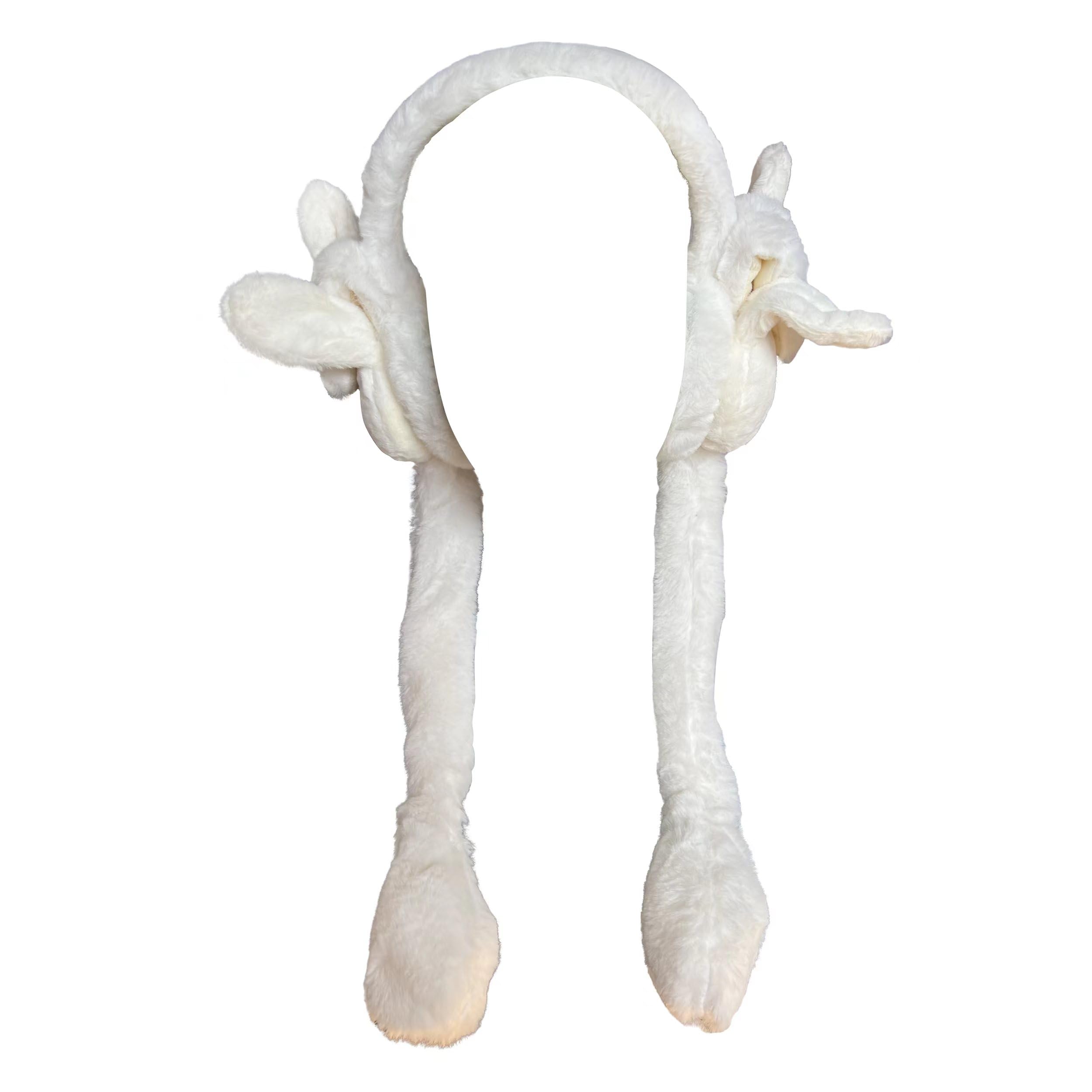 MOONIGHTING Light up Soft Warm Custom Ear up Ear Muff with Air Push Paw Dress up Cosplay Party Holiday Great for Children Adults. (White)