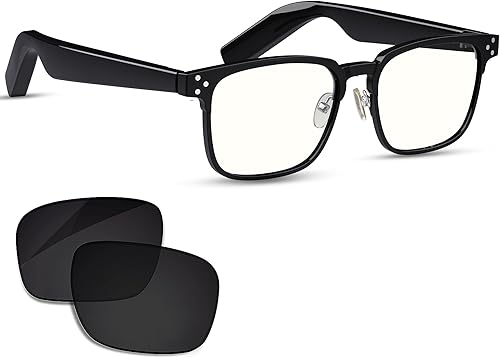 DOVIICO Lentes inteligentes con audio Bluetooth con altavoces, gafas de música, asistente de voz táctil, lentes de luz azul, llamadas manos libres,