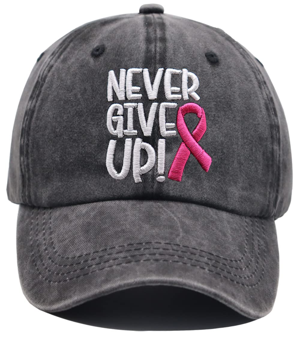 HHNLBWomen's Pink Ribbon Logo Breast Cancer Awareness Hat, Embroidered Adjustable Never Give Up Baseball Cap