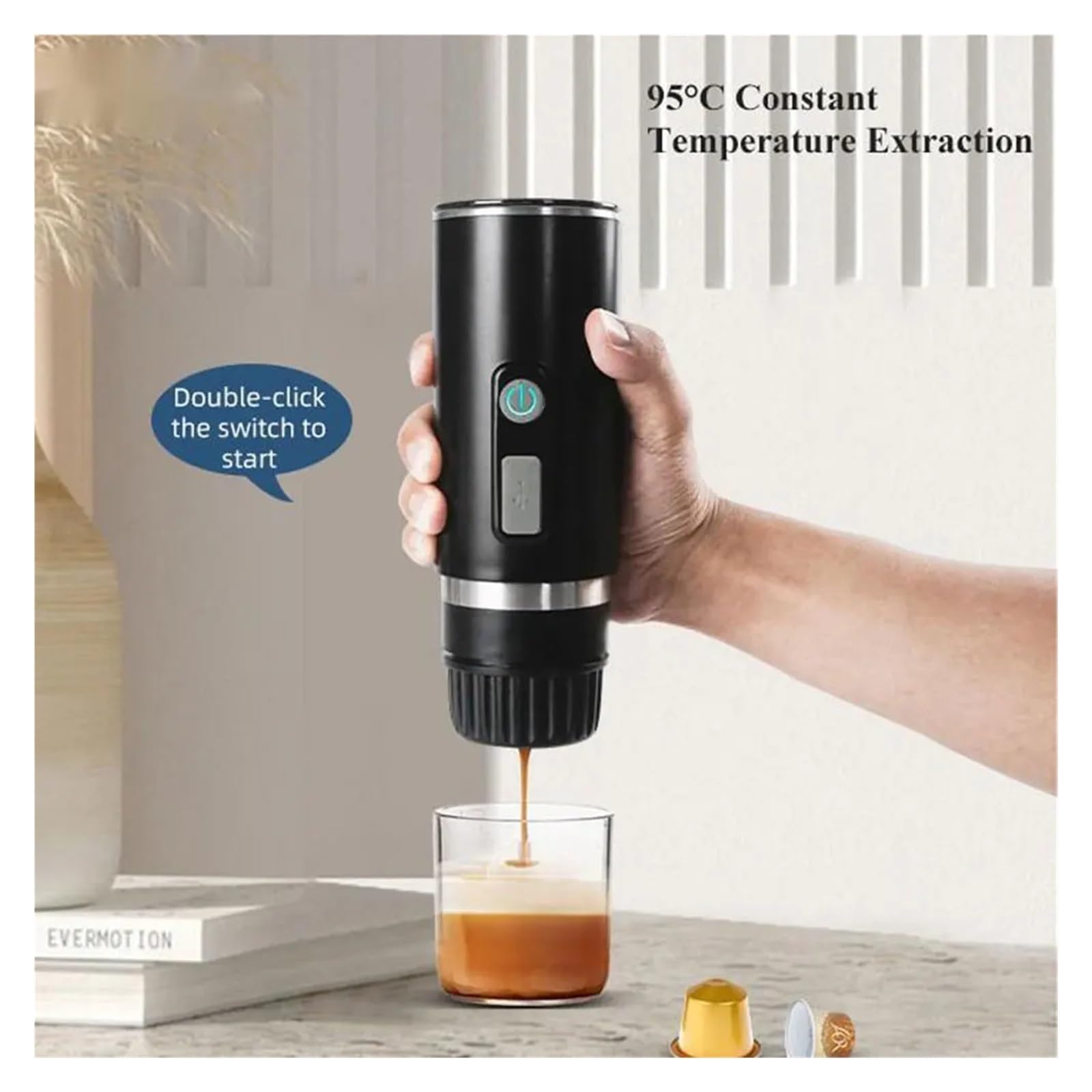 EDEDE Macchina da caffè Espresso Portatile, Caffettiera da Viaggio 3 in 1 Adatta for Capsule/Polvere Caffettiera elettrica for Campeggio, Viaggio, Camper, Escursionismo, Ufficio per Viaggi, Campeggio