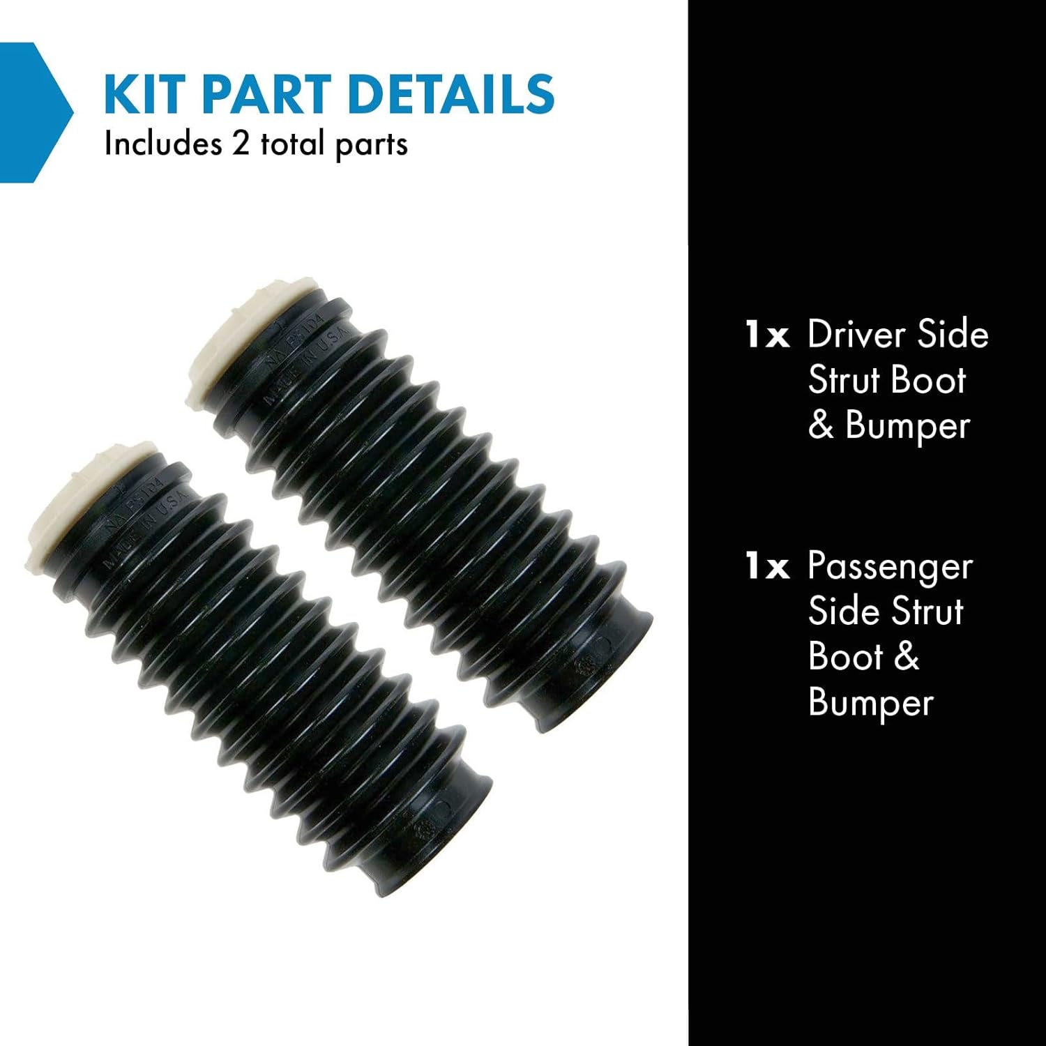 TRQ Strut Boot & Bumper 2 Piece Set Driver & Passenger Side Compatible with Acura Chevrolet Chrysler Dodge Eagle GMC Honda Isuzu Kia Mazda Mitsubishi Nissan Oldsmobile Saab Scion Subaru Toyota
