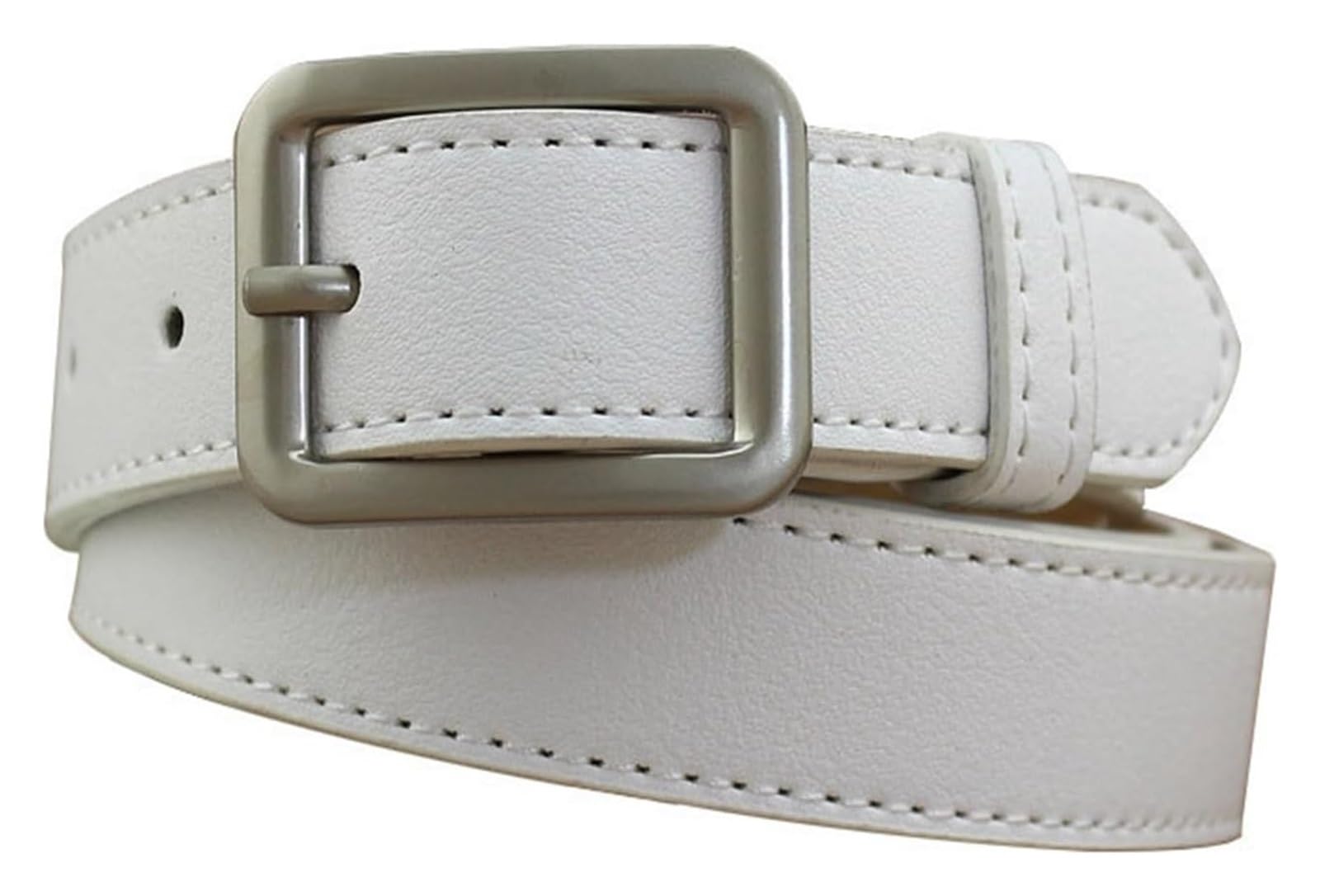 dfEDRd Ladies Waist Belt, 105cm Women Silver Square Buckle Leather Belt, Casual Simple Jeans Waistband Accessories(White)