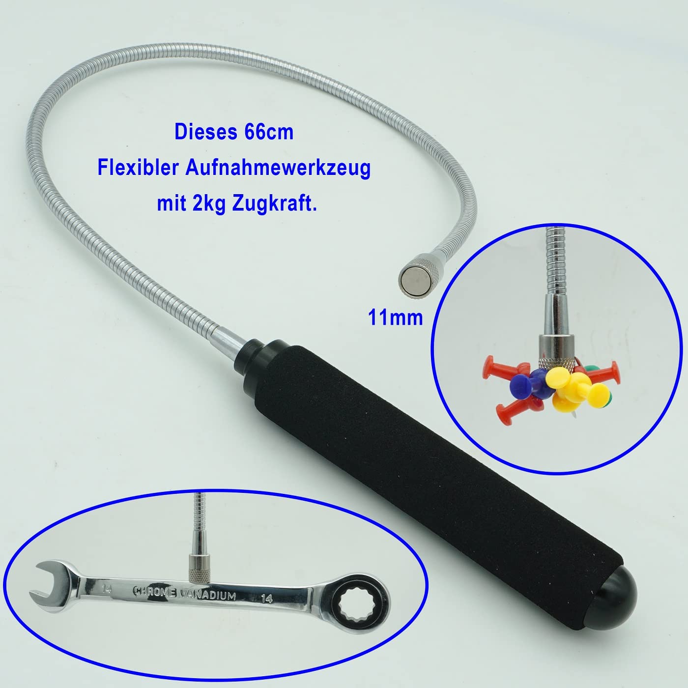 Produktbild von VASTOOLS Flexibler Dünnmagnetheber 71 Cm – 4 Mm Magnet-Ø, Mit Mini-Magnetablage Aus Edelstahl