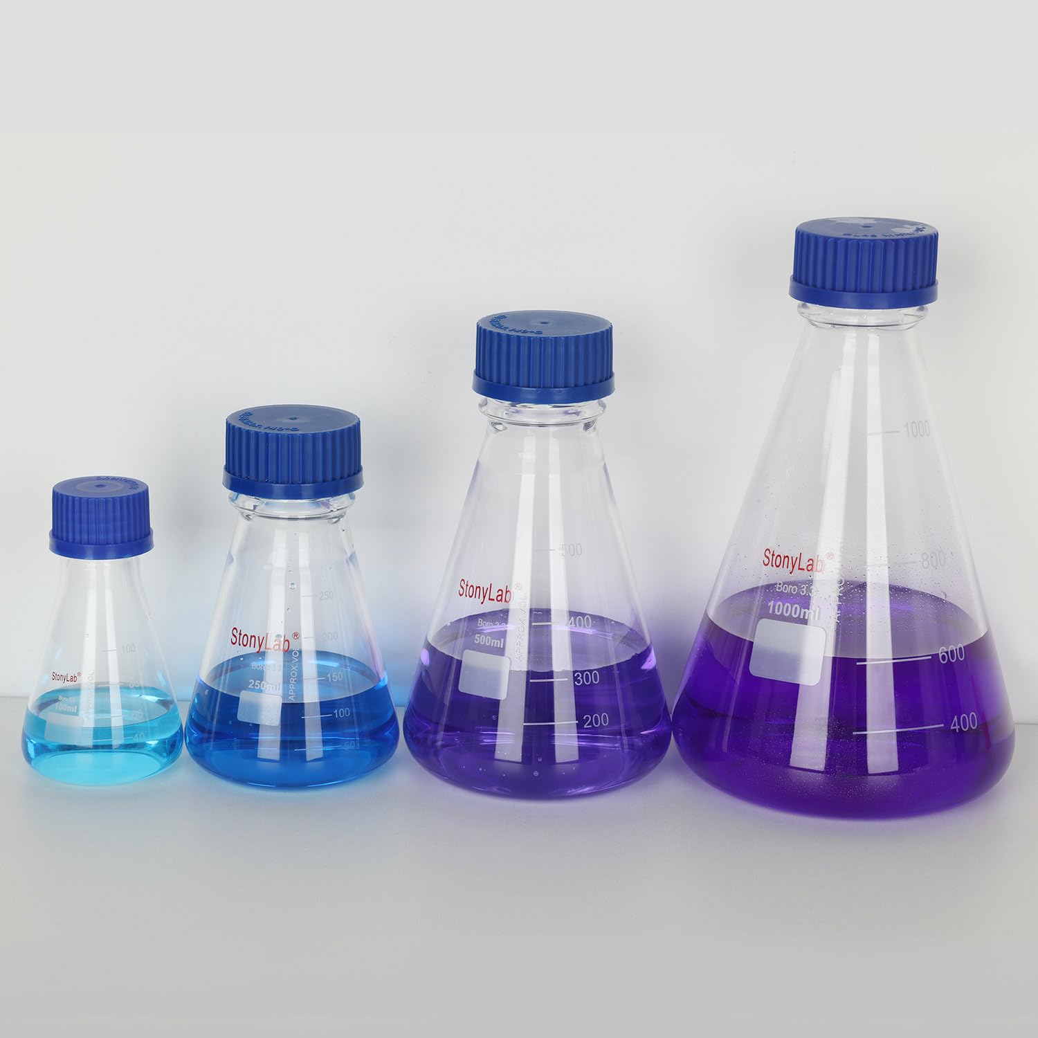 Matraz Erlenmeyer con Tapa de Rosca Azul, Vidrio Borosilicato Graduado para Laboratorio 100 ml