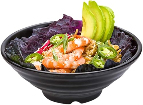 Voga - Cuencos de sopa de 27 onzas 2 cuencos grandes de piedra sintética sirve fideos ensaladas o pastas cuencos de melamina negra resistentes a la
